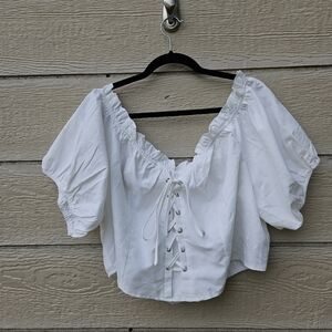 Shein white off the shoulder cropped corset lace top 4XL